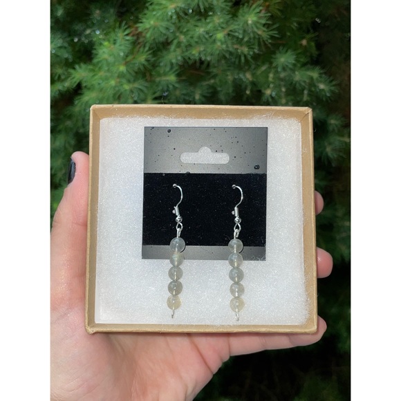 Labradorite Crystal Earrings | Hand Crafted | Beaded - Picture 6 of 6